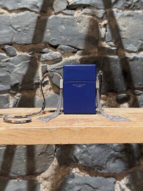 Saint Laurent Blue Leather Smoking Box Chain Minaudiere Bag